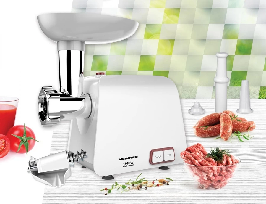 Tocator de carne Heinner MG1340WH, 1.2 kg/min, 1340 W, Alb photo 2