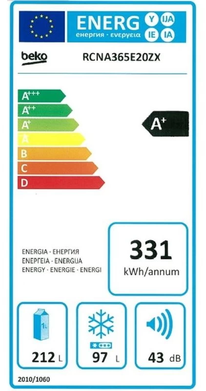 Холодильник двухдверный Beko RCNA365E20ZXP / 309 л / 185 см / A+ / Серый photo 2