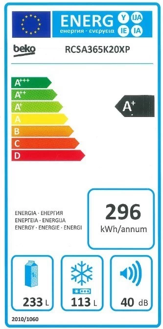 Frigider cu doua usi Beko RCSA365K20XP / 346 l / 185 cm / A+ / Gri photo 2