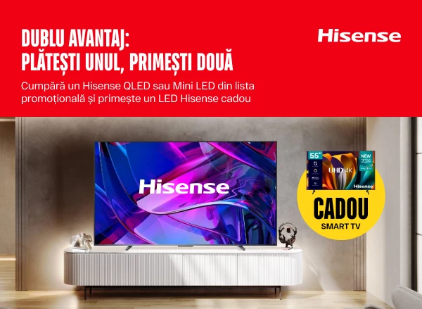 Dublu avantaj Hisense: cumperi TV QLED sau Mini LED, primești LED cadou
