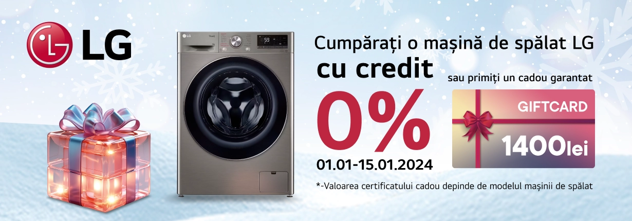 Cumpărați o mașină de spălat LG cu credit 0% sau primiți un cadou garantat