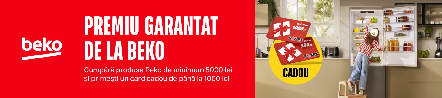 Card cadou de până la 1000 lei la achiziția electrocasnicelor Beko